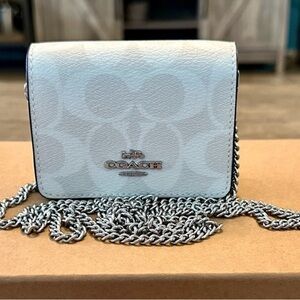 Brand new Coach Outlet white Mini Wallet On A Chain In Signature Canvas
